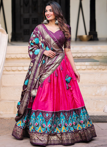 Digital Printed Dola Silk Foil Work Pink Lehenga Choli Set
